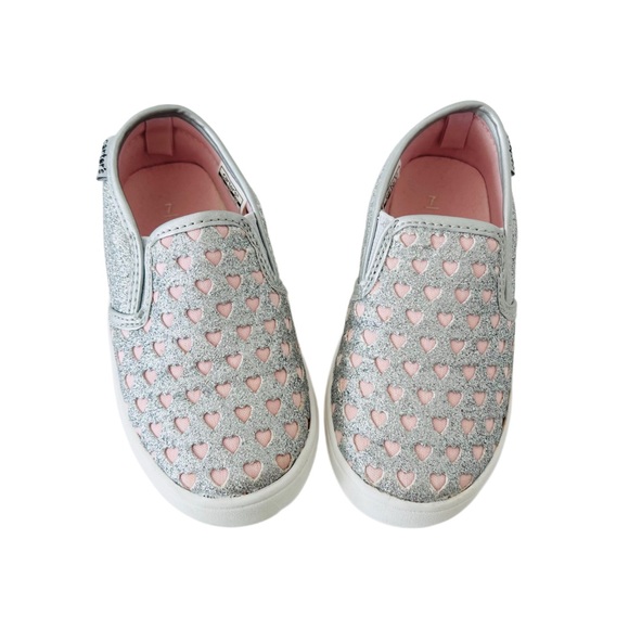 Carter's Silver Glitter and Light Pink Heart Slip-On Sneakers | Toddler Girl 7 - Picture 2 of 7